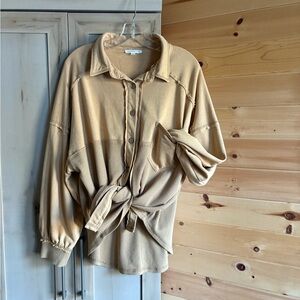 AEMI + CO | Mellow Mustard Colored Oversized Shacket, Distressed Hem, fits M/L